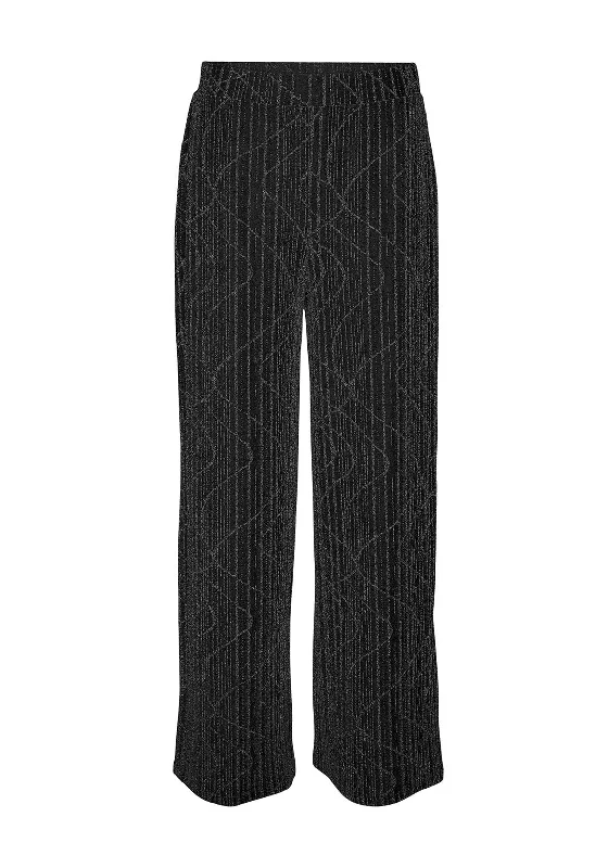 Vero Moda Kanz Glitzy Metallic Detail Wide Leg Trouser, Black Trousers sophisticated sleek Vero Moda Kanz Glitzy Metallic Detail Wide Leg Trouser, Black Trousers sophisticated sleek