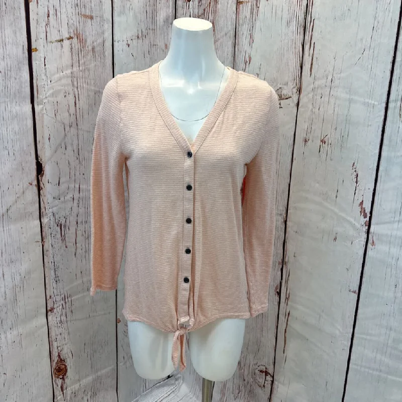 LOFT PINK STRIPE TIE WAIST CARDIGAN SIZE MEDIUM TC3 Spandex Rayon Corduroy