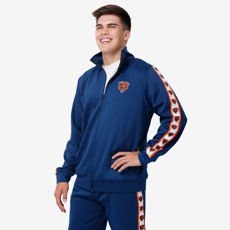 Chicago Bears Stripe Logo Track Jacket Rayon Jacket Velvet Jacket Corduroy Jacket