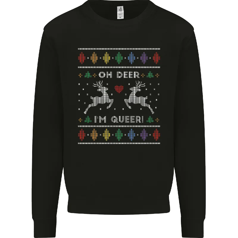 Christmas LGBT Oh Deer Im Queer Gay Pride Mens Sweatshirt Jumper Hoodie with Color Block Contrast Stylish Christmas LGBT Oh Deer Im Queer Gay Pride Mens Sweatshirt Jumper Hoodie with Color Block Contrast Stylish