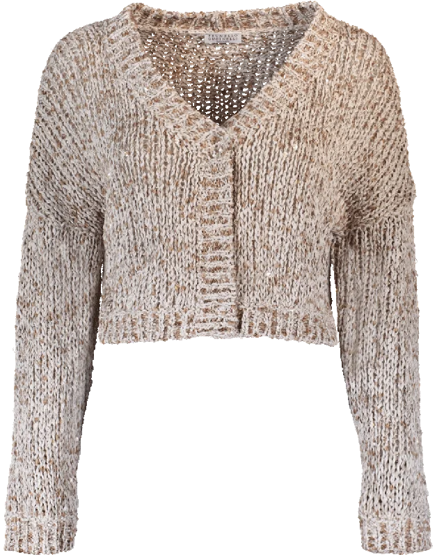 Cropped Blended Paillette Cardigan Cashmere Blend Cotton Blend Poly Blend