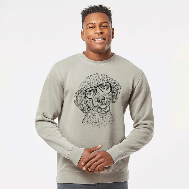 Aviator Gizmo the Goldendoodle - Unisex Pigment Dyed Crew Sweatshirt Hoodie with Monochrome Minimalist Simple Aviator Gizmo the Goldendoodle - Unisex Pigment Dyed Crew Sweatshirt Hoodie with Monochrome Minimalist Simple