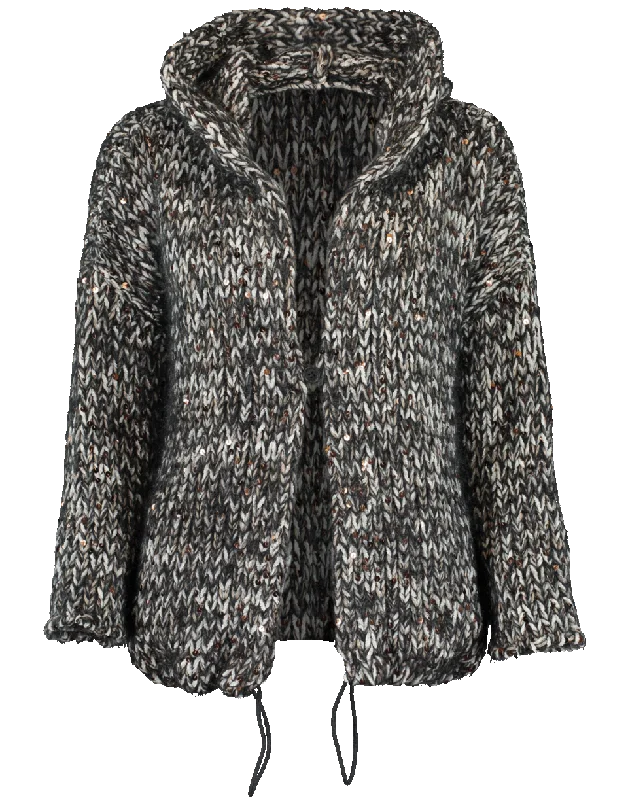 Lux Paillette Hooded Cardigan Machine Wash Dry Clean Hand Wash
