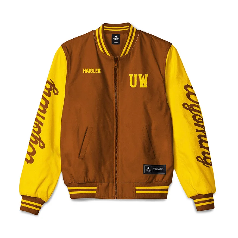 Wyoming - NCAA Women's Swimming & Diving : Gabriella Haigler - Bomber Jacket Front Pockets Side Pockets Patch Pockets Wyoming - NCAA Women's Swimming & Diving : Gabriella Haigler - Bomber Jacket Front Pockets Side Pockets Patch Pockets