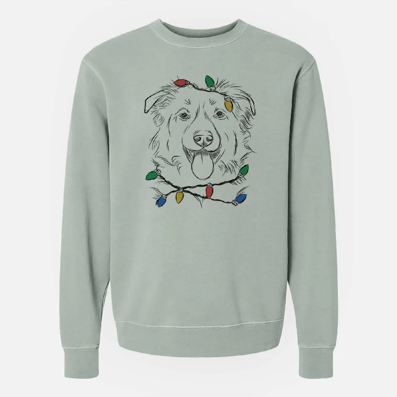 Christmas Lights Tucker the Collie Shepherd - Unisex Pigment Dyed Crew Sweatshirt Hoodie with Zipper Placket Modern Functional Christmas Lights Tucker the Collie Shepherd - Unisex Pigment Dyed Crew Sweatshirt Hoodie with Zipper Placket Modern Functional
