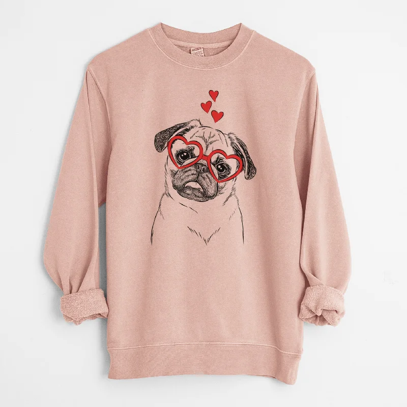 Valentine Macy the Pug - Unisex Pigment Dyed Crew Sweatshirt Hoodie with Hem Lace Feminine Delicate Valentine Macy the Pug - Unisex Pigment Dyed Crew Sweatshirt Hoodie with Hem Lace Feminine Delicate