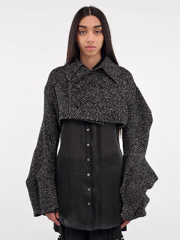 Boxed Sleeves Crop Jacket (FO-J03-145-1-BLACK) Boat Neck Shawl Collar Notched Collar Boxed Sleeves Crop Jacket (FO-J03-145-1-BLACK) Boat Neck Shawl Collar Notched Collar