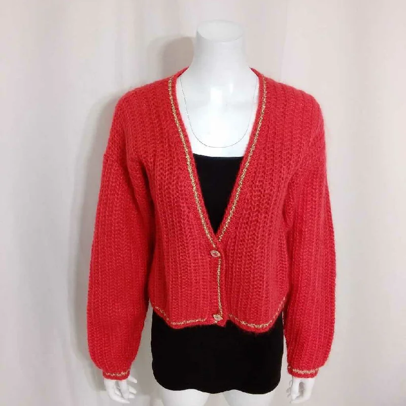 VINTAGE THE ICING RED SHAKER KNIT CARDIGAN SIZE MEDIUM TCC Fitted Loose Oversized