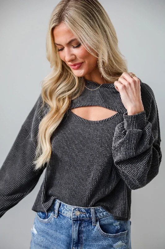 FINAL SALE - Lucky Break Charcoal Corded Cutout Cropped Hoodie Hoodie with Velcro Closure Adjustable Secure FINAL SALE - Lucky Break Charcoal Corded Cutout Cropped Hoodie Hoodie with Velcro Closure Adjustable Secure