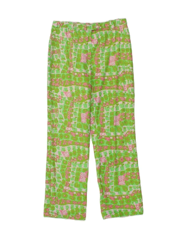 VINTAGE Womens Straight Casual Trousers W28 L28  Green Floral Trousers chic elegant
