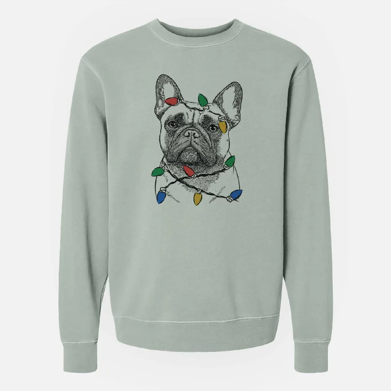 Christmas Lights Kingsleigh the French Bulldog - Unisex Pigment Dyed Crew Sweatshirt Hoodie with Elastic Cuffs Stretchable Comfortable Christmas Lights Kingsleigh the French Bulldog - Unisex Pigment Dyed Crew Sweatshirt Hoodie with Elastic Cuffs Stretchable Comfortable