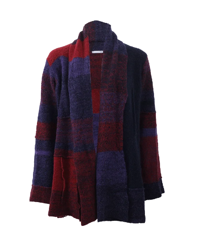 Patchwork Long Cardigan Fleece Cardigan Nylon Polyester