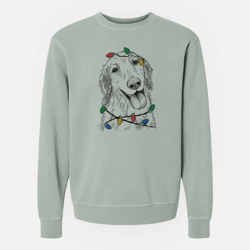 Christmas Lights Shelby the Golden Retriever - Unisex Pigment Dyed Crew Sweatshirt Hoodie with Applique Textured Unique Christmas Lights Shelby the Golden Retriever - Unisex Pigment Dyed Crew Sweatshirt Hoodie with Applique Textured Unique