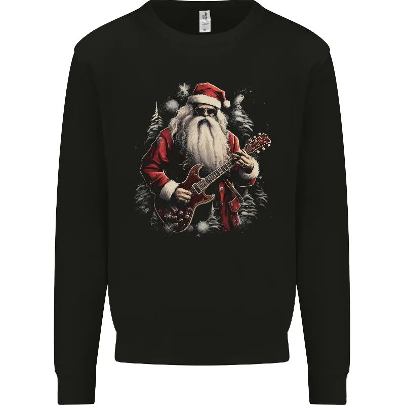 Christmas Electric Guitar Santa Rock n Roll Music Mens Sweatshirt Jumper Hoodie with Embroidery Detailed Premium Christmas Electric Guitar Santa Rock n Roll Music Mens Sweatshirt Jumper Hoodie with Embroidery Detailed Premium