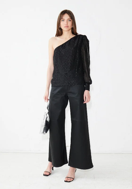 ICHI Javen Wide Leg Coated Trouser, Black Trousers Solid Black