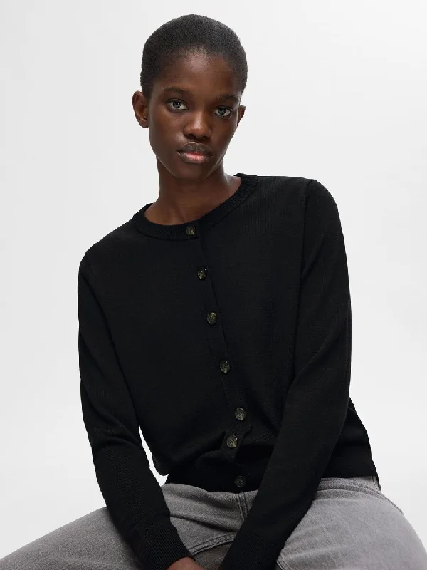 Selected Femme Hella Knit Cardigan - Black Boat Neck Shawl Collar Notched Collar