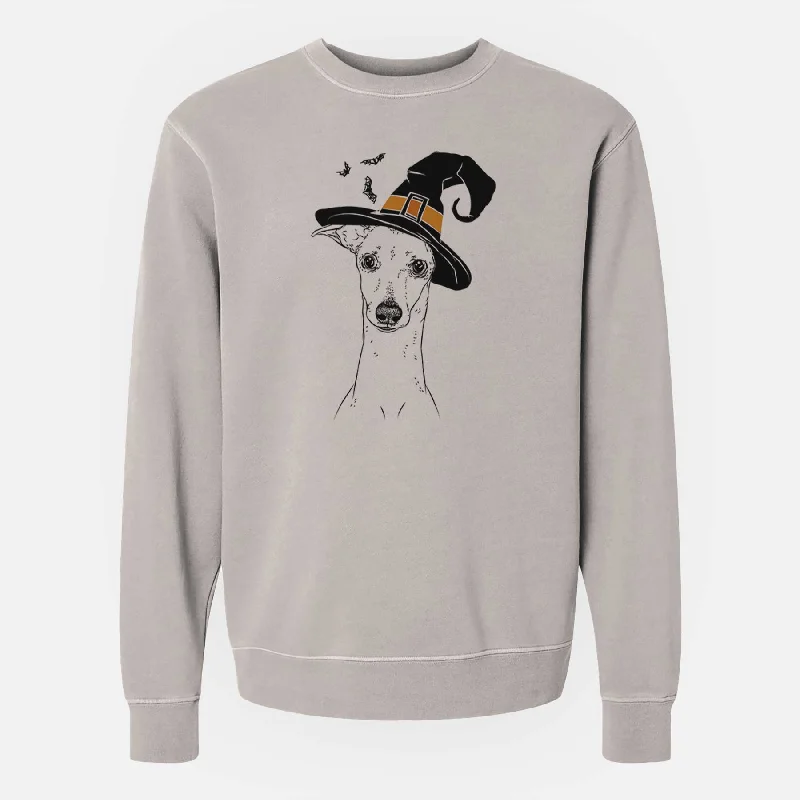 Witch Pip the Italian Greyhound - Unisex Pigment Dyed Crew Sweatshirt Hoodie with Zipper Placket Modern Functional Witch Pip the Italian Greyhound - Unisex Pigment Dyed Crew Sweatshirt Hoodie with Zipper Placket Modern Functional