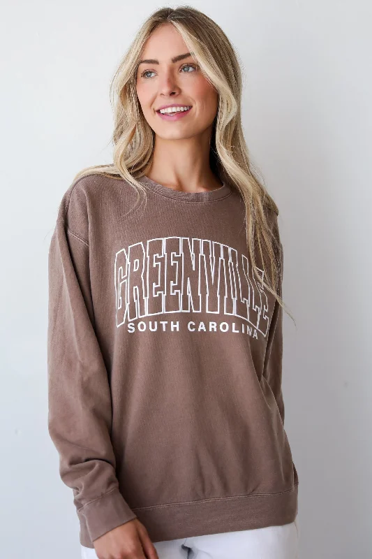 Brown Greenville South Carolina Block Letter Sweatshirt Hoodie with Button Placket Classic Preppy Brown Greenville South Carolina Block Letter Sweatshirt Hoodie with Button Placket Classic Preppy