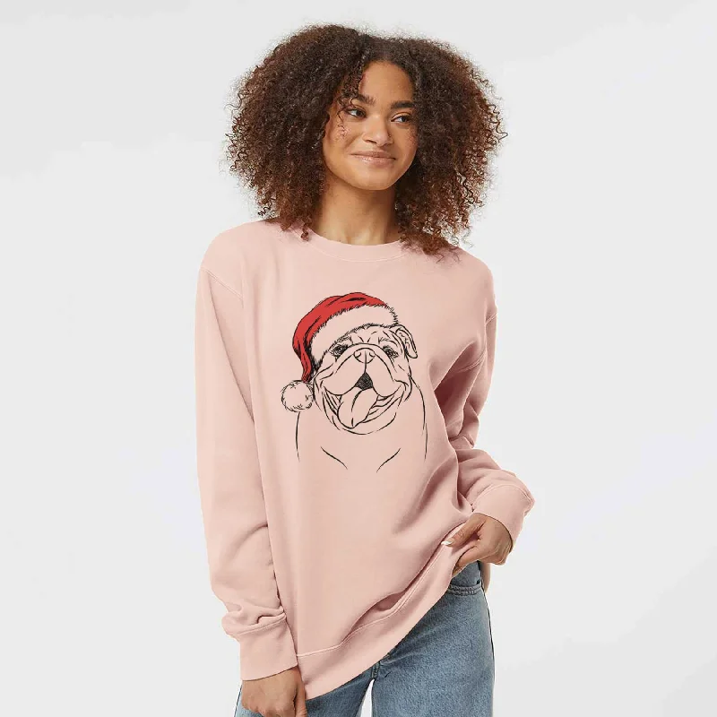 Santa Missy Moo the English Bulldog - Unisex Pigment Dyed Crew Sweatshirt Hoodie with Fur Luxurious Winter Santa Missy Moo the English Bulldog - Unisex Pigment Dyed Crew Sweatshirt Hoodie with Fur Luxurious Winter