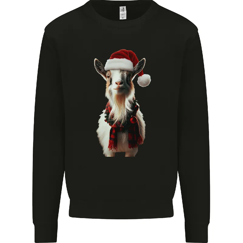 Christmas Goat Wearing an Xmas Hat Mens Sweatshirt Jumper Hoodie with Relaxed Fit Easy Casual Christmas Goat Wearing an Xmas Hat Mens Sweatshirt Jumper Hoodie with Relaxed Fit Easy Casual