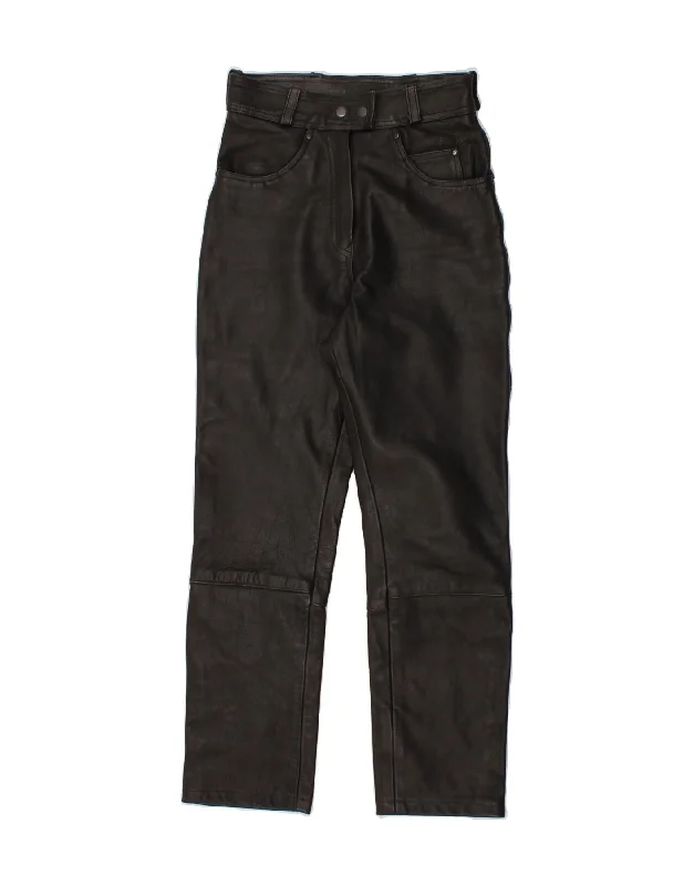 ARIZONA Womens Straight Leather Trousers EU 36 Small W28 L28 Black Leather Trousers Plaid Checkered ARIZONA Womens Straight Leather Trousers EU 36 Small W28 L28 Black Leather Trousers Plaid Checkered