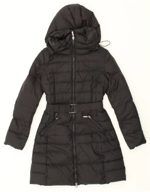BENETTON Womens Hooded Padded Coat IT 42 Medium Black Polyamide Knit Woven Fleece
