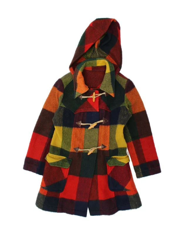 VINTAGE Womens Hooded Duffle Coat UK 14 Medium Multicoloured Check Trim Padded Insulated VINTAGE Womens Hooded Duffle Coat UK 14 Medium Multicoloured Check Trim Padded Insulated