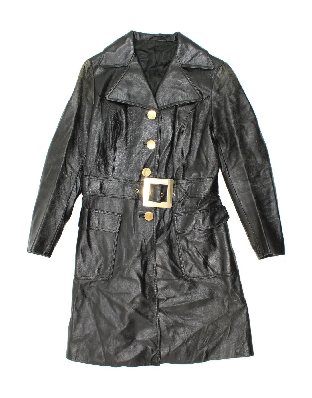 VINTAGE Womens Leather Coat IT 42 Medium Black Boat Neck Jacket Square Neck Jacket One-Shoulder Jacket VINTAGE Womens Leather Coat IT 42 Medium Black Boat Neck Jacket Square Neck Jacket One-Shoulder Jacket