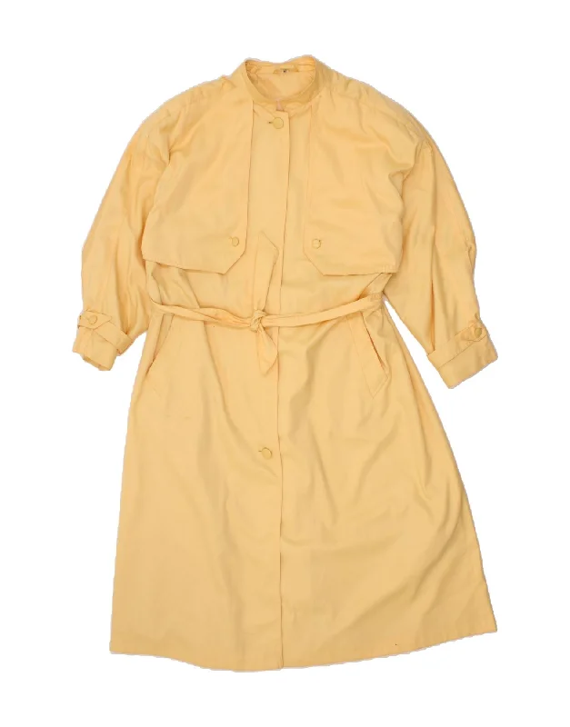 VINTAGE Womens Trench Coat UK 16 Large  Yellow Polyester Bomber Denim Leather