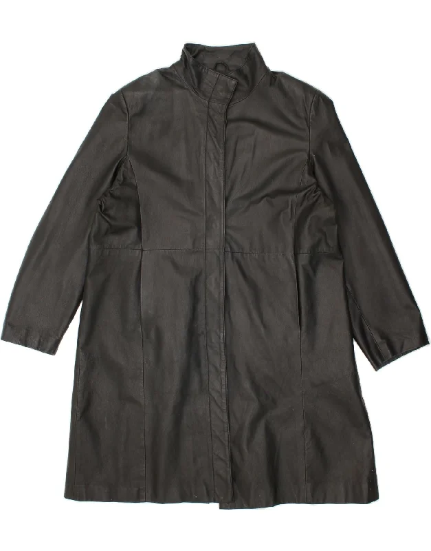 VINTAGE Womens Leather Coat UK 22 3XL Black Leather Front Pockets Side Pockets Patch Pockets VINTAGE Womens Leather Coat UK 22 3XL Black Leather Front Pockets Side Pockets Patch Pockets