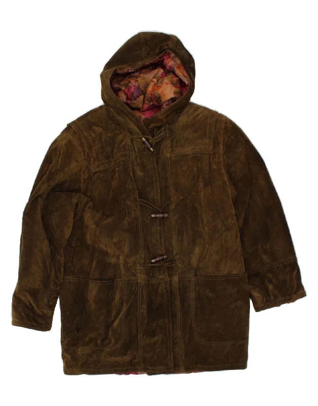 CONBIPEL Womens Suede Hooded Duffle Coat IT 44 Medium Khaki Leather Mesh Canvas Denim CONBIPEL Womens Suede Hooded Duffle Coat IT 44 Medium Khaki Leather Mesh Canvas Denim
