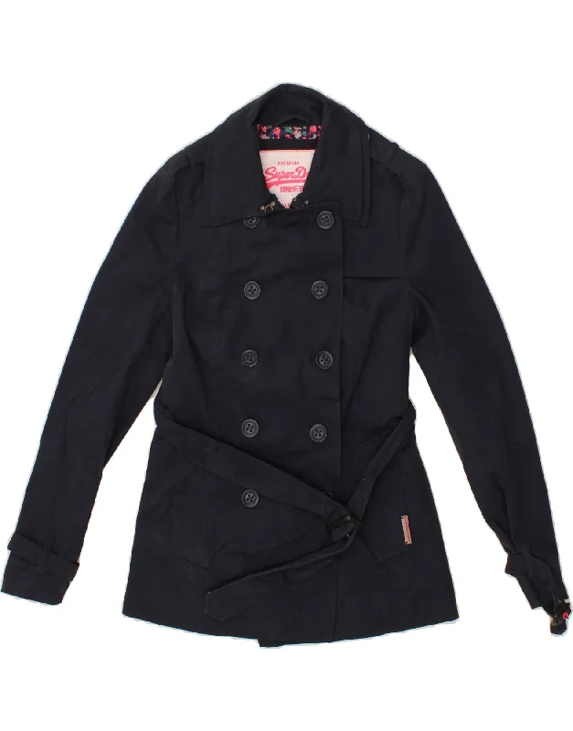 SUPERDRY Womens Pea Coat UK 10 Small Navy Blue Polyester Anorak Windbreaker Fleece
