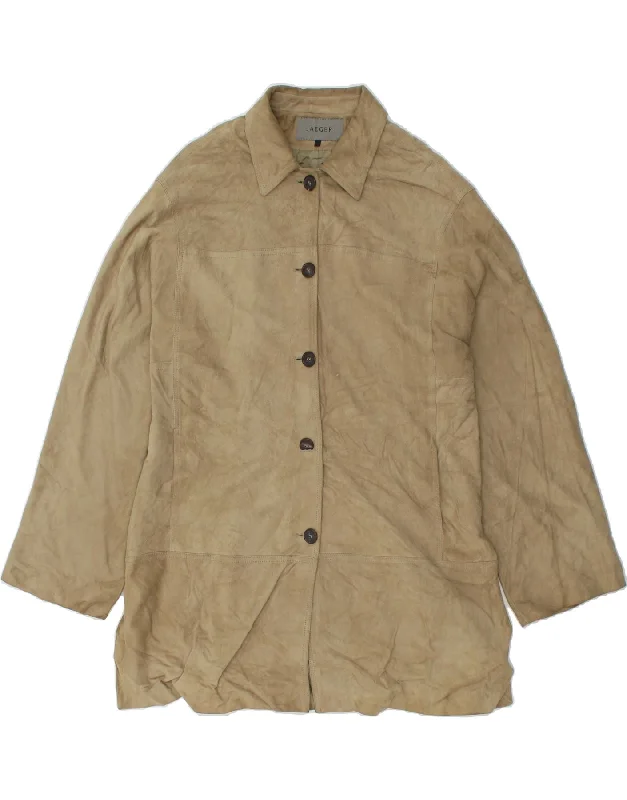JAEGER Womens Suede Coat UK 16 Large Beige Suede Three-Quarter Sleeve Elbow Sleeve Wrist Sleeve JAEGER Womens Suede Coat UK 16 Large Beige Suede Three-Quarter Sleeve Elbow Sleeve Wrist Sleeve