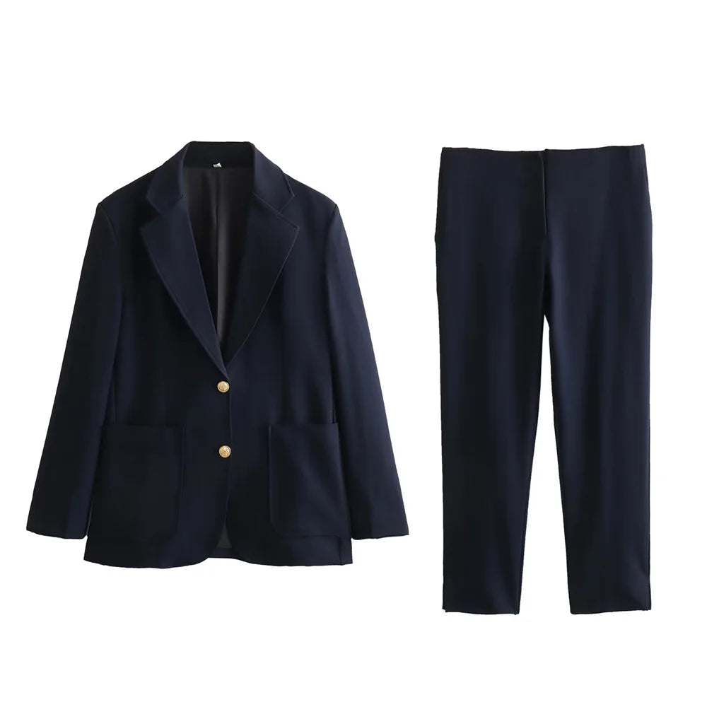 2024ZAR * Spring/Summer New Women's Commuting Minimalist Suit Coat Slim Fit and Slim Straight Leg Capris Cape Coat Herringbone Coat Tweed Coat