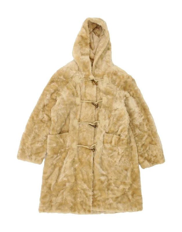 GIORGIO MOBIANI Womens Faux Fur Hooded Duffle Coat UK 12 Medium Beige Tweed Herringbone Houndstooth GIORGIO MOBIANI Womens Faux Fur Hooded Duffle Coat UK 12 Medium Beige Tweed Herringbone Houndstooth