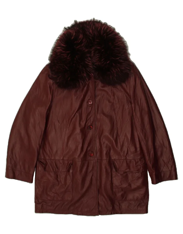 VINTAGE Womens Leather Coat UK 18 XL Burgundy Square Neck One-Shoulder Off-the-Shoulder VINTAGE Womens Leather Coat UK 18 XL Burgundy Square Neck One-Shoulder Off-the-Shoulder