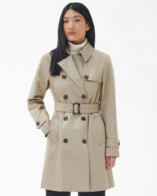 Barbour Women's Short Greta Showerproof Trench Coat Nylon Polyester Spandex