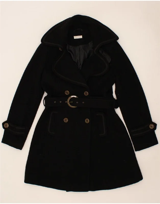 MISS SELFRIDGE Womens Double Breasted Coat UK 10 Small Black Wool Anorak Windbreaker Fleece MISS SELFRIDGE Womens Double Breasted Coat UK 10 Small Black Wool Anorak Windbreaker Fleece