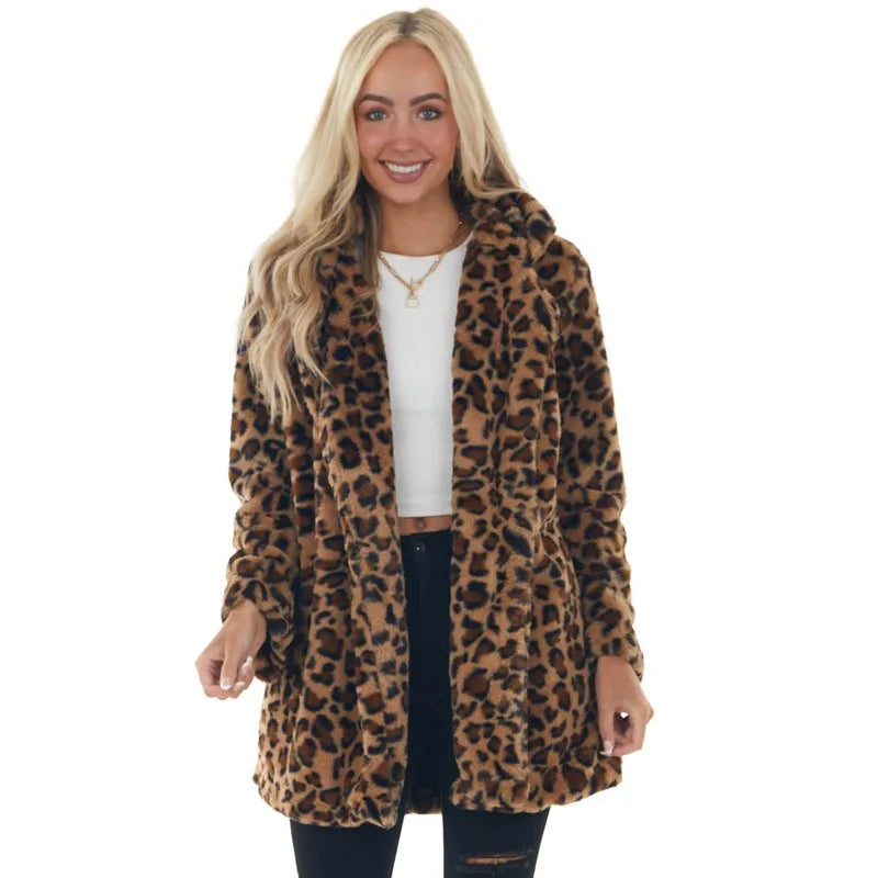 2024 Autumn and Winter Leopard Women's Fashion Temperament Faux Fur Pocket Loose Fur Coat Faux Fur Real Fur Shearling 2024 Autumn and Winter Leopard Women's Fashion Temperament Faux Fur Pocket Loose Fur Coat Faux Fur Real Fur Shearling
