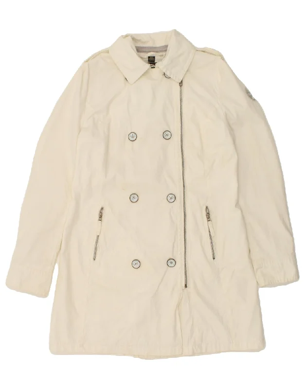 NAPAPIJRI Womens Double Breasted Coat UK 14 Large Off White Cotton Pockets Sleeves Lining NAPAPIJRI Womens Double Breasted Coat UK 14 Large Off White Cotton Pockets Sleeves Lining