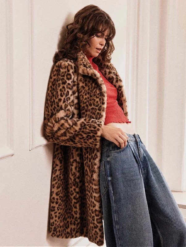 Millie Luxe Vegan Faux Fur Coat | Leopard Chenille Brocade Lace