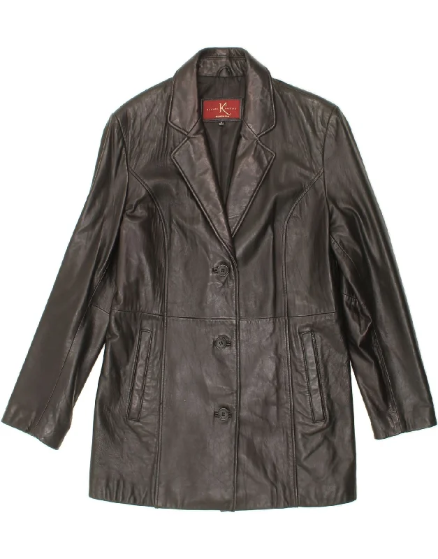 VINTAGE Womens Leather Coat UK 16 Large Black Leather Front Pockets Side Pockets Patch Pockets VINTAGE Womens Leather Coat UK 16 Large Black Leather Front Pockets Side Pockets Patch Pockets