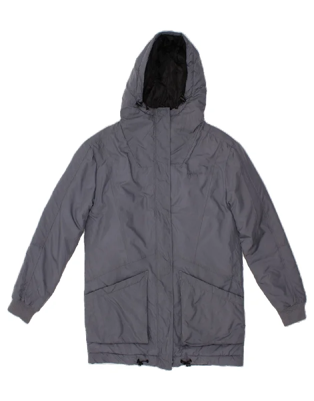 ADIDAS Womens Hooded Padded Coat UK 2 2XS Blue Solid Print Jacquard