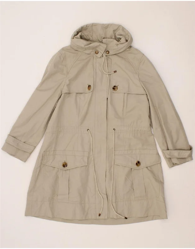 HOBBS Womens Trench Coat UK 12 Medium Grey Cotton Sequined Lace Ribbed