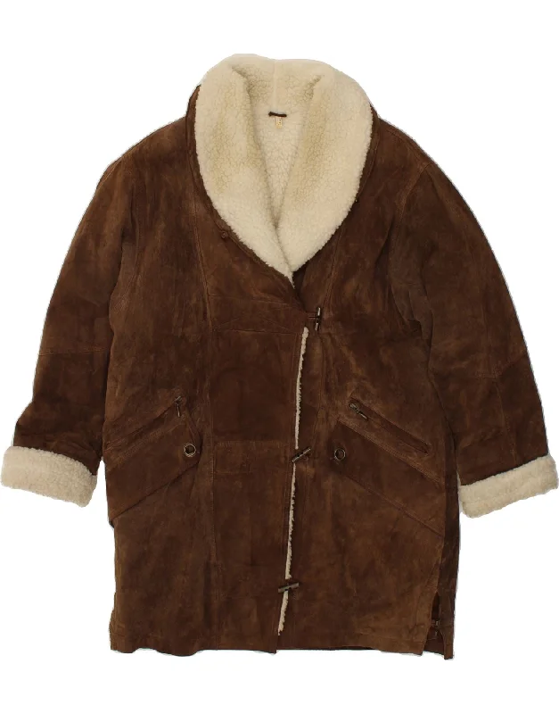 VINTAGE Womens Oversized Shearling Coat UK 12 Medium Brown Leather Bolero Crop Top Camisole VINTAGE Womens Oversized Shearling Coat UK 12 Medium Brown Leather Bolero Crop Top Camisole