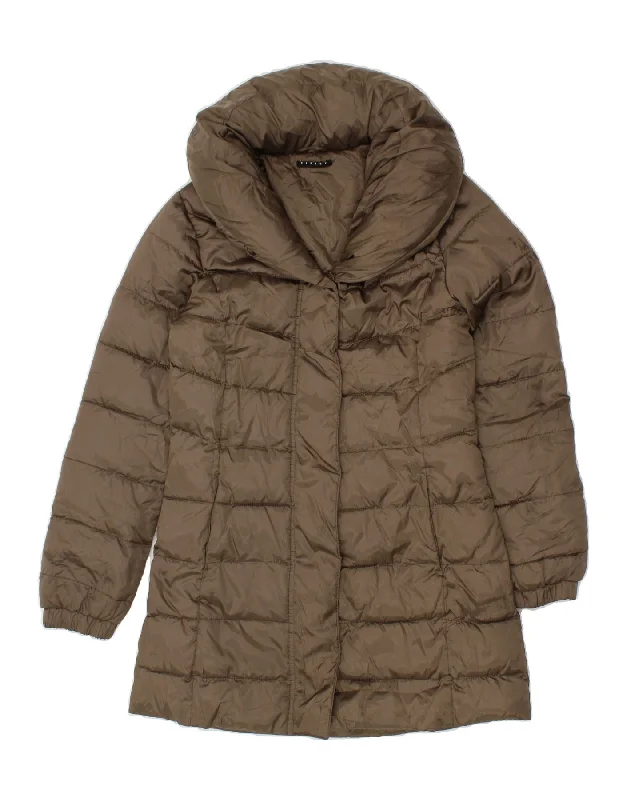 SISLEY Womens Padded Coat IT 40 Small Brown Polyester Jersey Tulle Batik