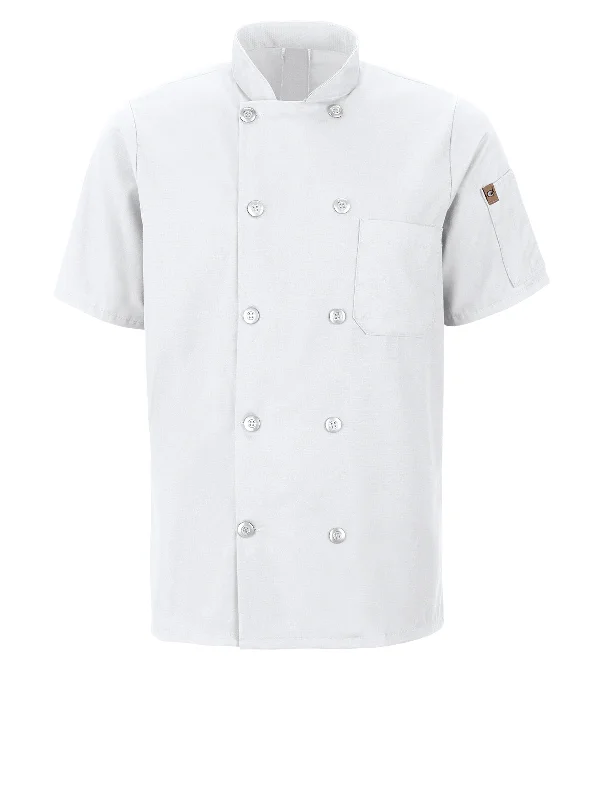 Men's Short Sleeve 29.5" Chef Coat with OilBlok + MIMIX™ Pleated Ruffled tiered