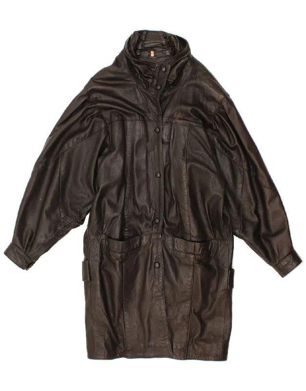 VINTAGE Womens Leather Coat UK 14 Medium Black Leather Suede Faux Fur Shearling