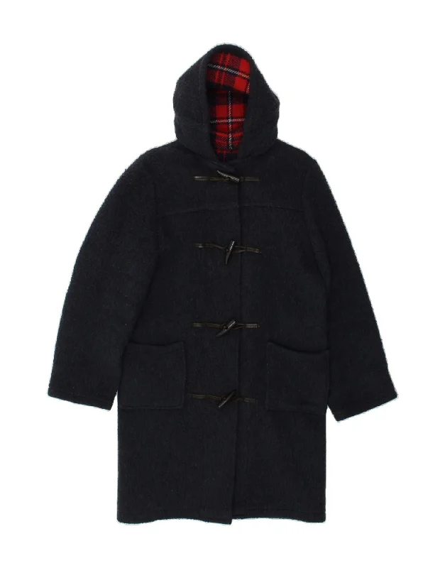 VINTAGE Womens Hooded Duffle Coat UK 14 Medium Navy Blue Wool Zip Front Button Front Snap Front VINTAGE Womens Hooded Duffle Coat UK 14 Medium Navy Blue Wool Zip Front Button Front Snap Front