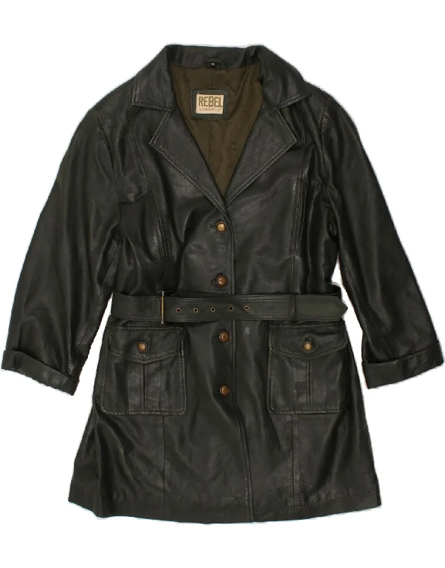 VINTAGE Womens Leather Coat IT 46 Large Khaki Leather Vest Waistcoat Gilet